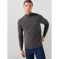 Hackett Essential Cotton 1/4 Zip Knitted Jumper - Dark Grey