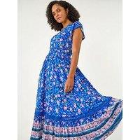 Roman Floral Border Print Midi Dress