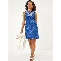 Roman Embroidered Spot Print Mini Dress