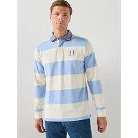 Hackett Branded H Striped Rugby Shirt - Blue