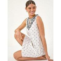 Roman Embroidered Spot Print Mini Dress