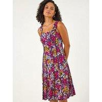 Roman Floral Print Stretch Panel Dress