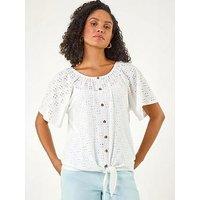 Roman Broderie Tie Front Top