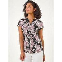 Roman Floral Puff Print Lace Stretch Top