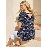 Roman Curve Floral Print Bar Back Top