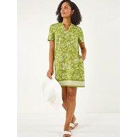 Roman Paisley Print Linen Shift Dress