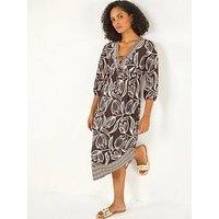 Roman Leaf Border Print V-Neck Midi Dress