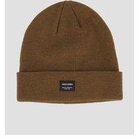 Jack & Jones Mens Jacdna Turn-Up Cuff Branded Patch Beanie Hat - Brown