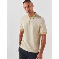 Boss Zip Neck Jacquard Polo Shirt - Dark Beige