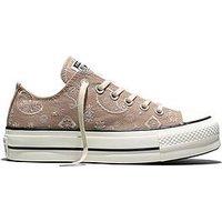 Converse Womens Chuck Taylor All Star Lift Ox Elevated Paisley Trainers - Beige