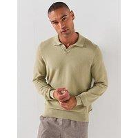 Boss Open Neck Long Sleeve Knitted Polo Shirt - Dark Beige