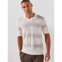 Boss Check Open Collar Wool Knitted Polo Shirt - Open White