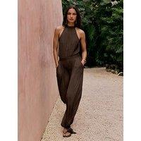 Friends Like These Halterneck Satin Jumpsuit - Chocolate