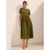 Friends Like These Short Sleeve 2 In 1 Midi Dress - Olive Green