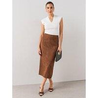 The Very Collection Suede Pencil Midi Skirt - Brown