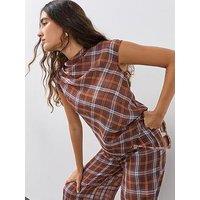 The Very Collection Drape High Neck Checked Blouse - Orange