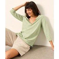 Fatface Aster 3/4 Sleeve V Neck T-Shirt - Green
