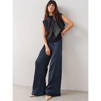 The Very Collection Satin Wide Leg Trousers - Navy