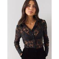 The Very Collection Lace Fitted Shirt - Black