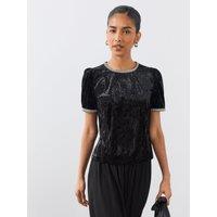 The Very Collection Womens Embellished Trim Stretch Velvet Top - Black