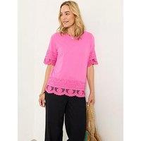 Fatface Chloe Crochet T-Shirt - Pink