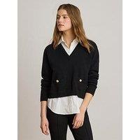 Lauren By Ralph Lauren Layered Button-Trim Cotton Jumper - Black/White