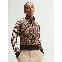 Adidas Originals Womens Snake Print Satin Firebird Track Jacket - Beige/Brown