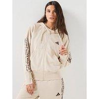 Adidas Sportswear Women'S Seasonal Essentials Animal Print 3-Stripes Full-Zip Hooded Track Top - Beige
