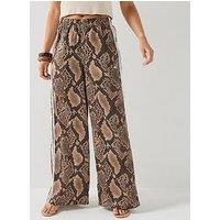 Adidas Originals Womens Satin Snake Print Wide Leg Track Joggers - Beige