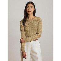Lauren By Ralph Lauren Button-Trim Cable-Knit Jumper - Birch Tan