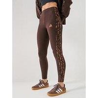 Adidas Sportswear Womens Essentials Animal Print 3-Stripes Leggings - Brown