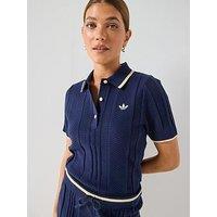 Adidas Originals Womens Cable Knit Cali Polo Top - Blue