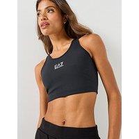Ea7 Emporio Armani Women'S Racer Back Sports Bra Top With Logo Detail - Black