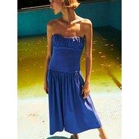 Mango Starring Hailey Bieber Ruched Strapless Dress - Blue