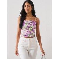 Mango Starring Hailey Bieber Strapless Floral Top - White