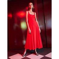 Mango Starring Hailey Bieber Long Flared Dress - Red