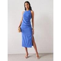 Mango Starring Hailey Bieber Draped Halter Dress - Blue
