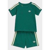 Adidas Originals Infant Boys 3 Stripe T-Shirt And Shorts Set - Green