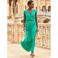 Sosandar Emerald Tie Shoulder Crinkle Maxi Dress - Green