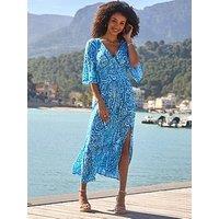 Sosandar Paisley Print Crinkle Shirred Waist Midaxi Dress - Blue
