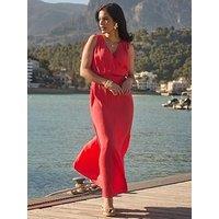 Sosandar Tie Shoulder Crinkle Maxi Dress - Coral