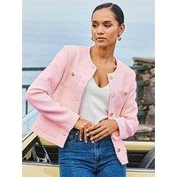 Sosandar Boucle Jacket With Gold Buttons - Pink