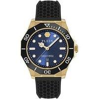 Philipp Plein Aquastorm 44Mm Gold Tone Case, Black Dial And Black Silicone Strap