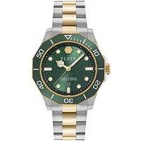 Philipp Plein Aquastorm 44Mm Two Tone Case, Green Dial And Two Tone Bracelet
