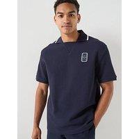 Lacoste Premium Embroidered Sweat Polo Shirt - Navy