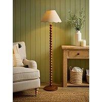 Valuelights Bobbin Natural Trim Linen Shade Walnut Bobble Floor Lamp - With Bulb