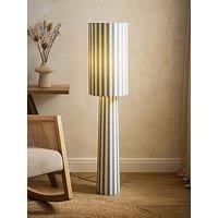 Valuelights Thorley Green And Cream Stripe Drum Shade Full Fabric Midi Floor Lamp - With Bulb