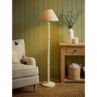 Valuelights Bobbin Natural Trim Linen Shade Cream Bobble Floor Lamp - With Bulb