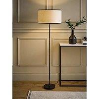 Valuelights Maeve Natural Linen Black Trim Shade Matte Black Bobbin Bobble Floor Lamp - With Bulb