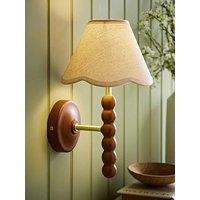 Valuelights Bobbins Walnut Bobble Wall Light And Natural Trim Linen Lamp Shade - Without Bulb